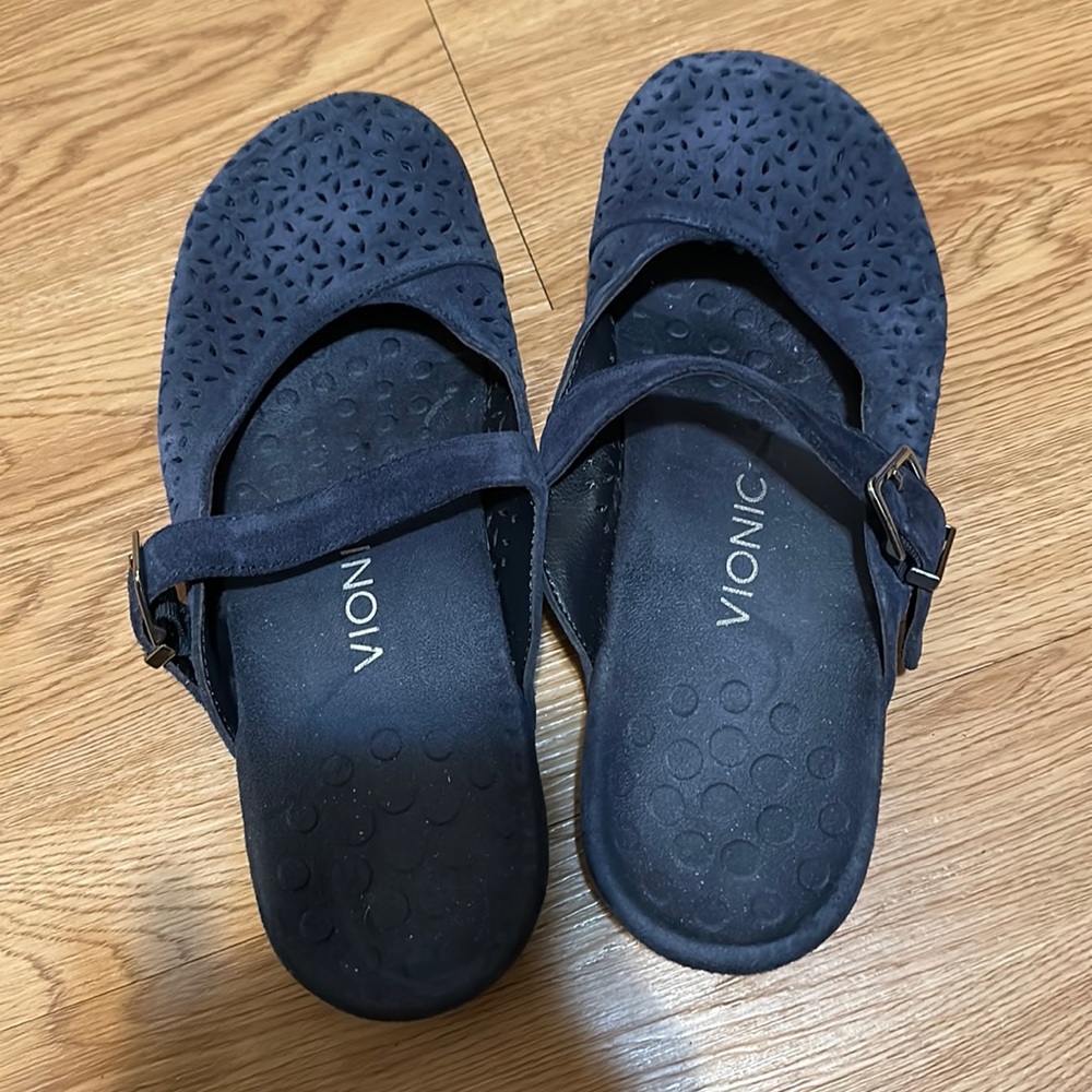 Bionic, clogs, blue suede, size 9, women's